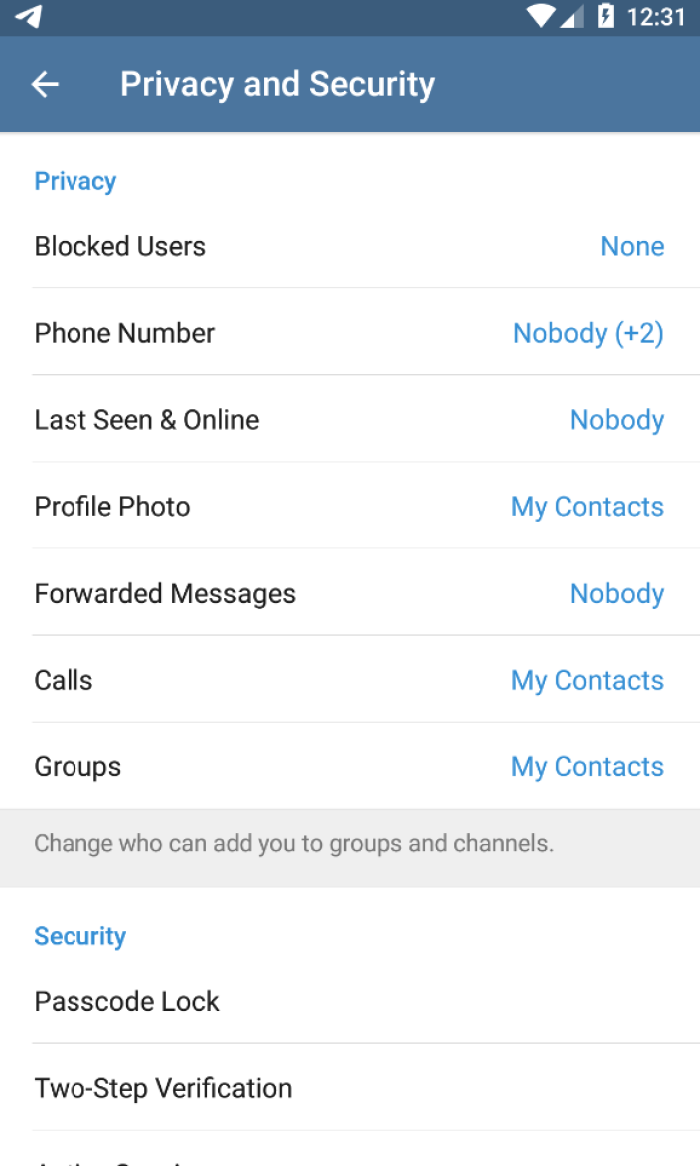 Telegram - Account settings